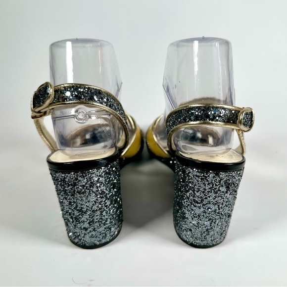 Excellent Condition Miu Miu Vernice Slingbag Gray Sparkle Leather Wedge Sandals - Picture 5 of 10